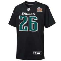 Youth Philadelphia Eagles Saquon Barkley Carbon Black Super Bowl LIX Patch Fashion Game Player Jersey 