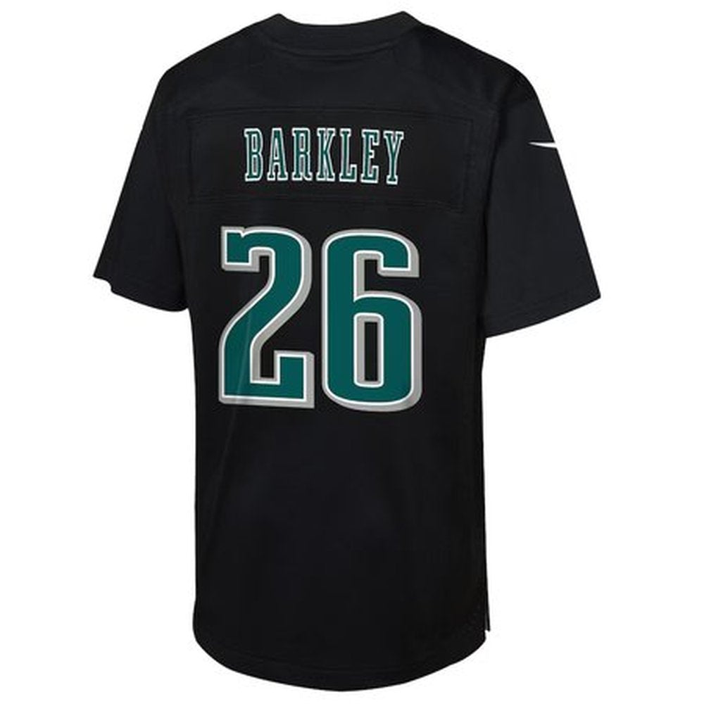 Youth Philadelphia Eagles Saquon Barkley Carbon Black Super Bowl LIX Patch Fashion Game Player Jersey 