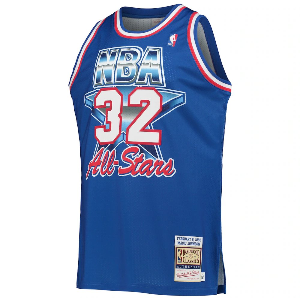 Men's Western Conference #32 Magic Johnson Royal Hardwood Classics 1992 NBA All-Star Game Authentic Jersey