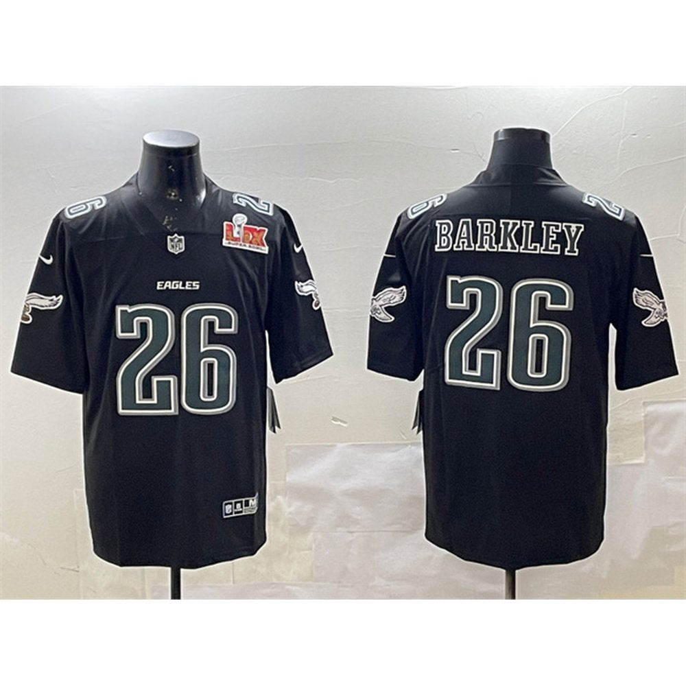 Men's Philadelphia Eagles #26 Saquon Barkley Black 2025 Super Bowl LIX Patch Fashion Vapor Untouchable Limited Stitched Football Jersey 