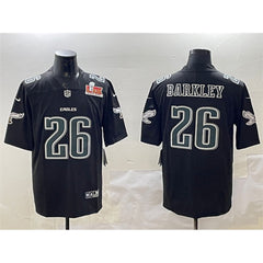 Men's Philadelphia Eagles #26 Saquon Barkley Black 2025 Super Bowl LIX Patch Fashion Vapor Untouchable Limited Stitched Football Jersey 