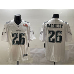 Men's Philadelphia Eagles #26 Saquon Barkley White 2025 Super Bowl LIX Patch Fashion Vapor Untouchable Limited Stitched Football Jersey 
