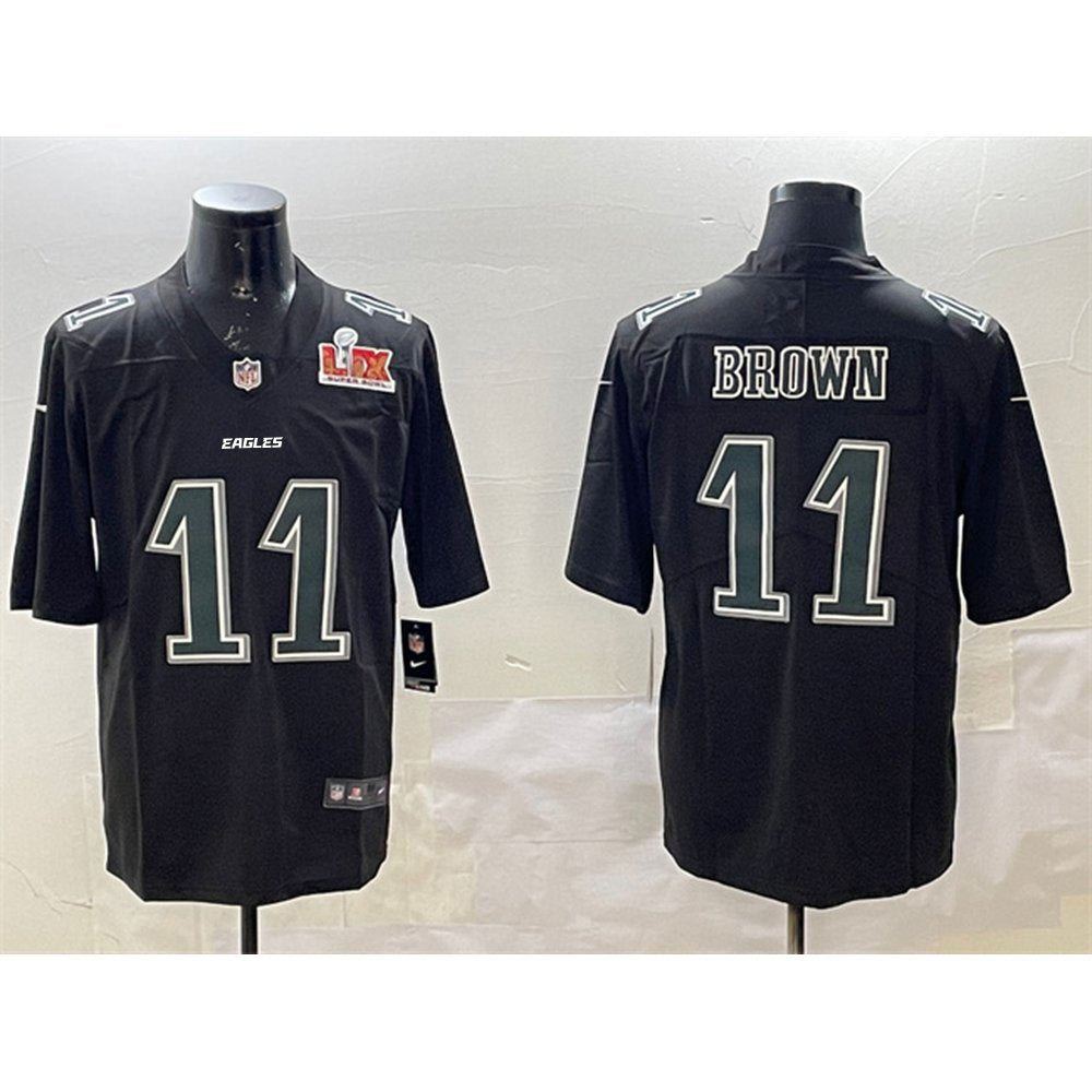 Men's Philadelphia Eagles #11 A. J. Brown Black 2025 Super Bowl LIX Patch Fashion Vapor Untouchable Limited Stitched Football Jersey 