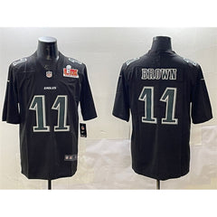 Men's Philadelphia Eagles #11 A. J. Brown Black 2025 Super Bowl LIX Patch Fashion Vapor Untouchable Limited Stitched Football Jersey 