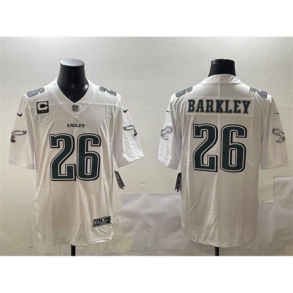 Men's Philadelphia Eagles #26 Saquon Barkley White Fashion With 3-star C Patch Vapor Untouchable Limited Stitched Football Jersey 