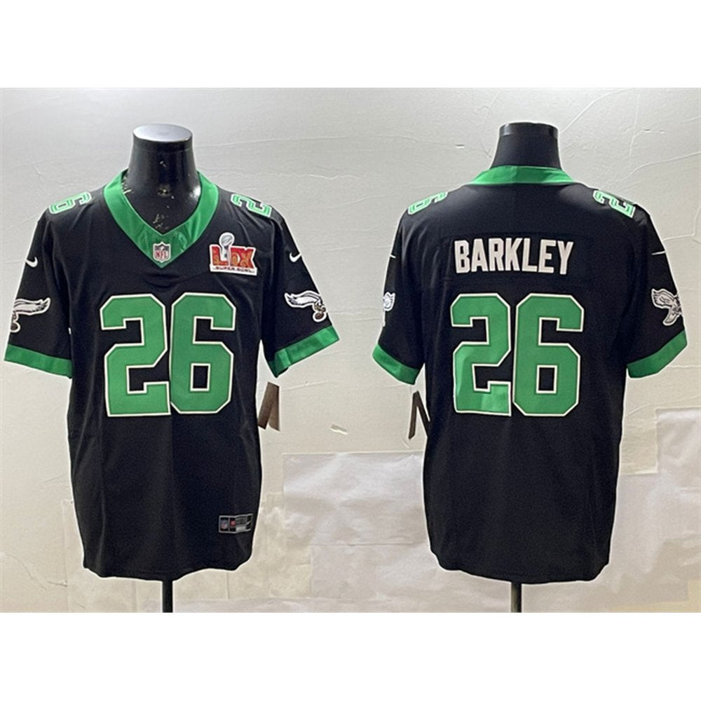 Men's Philadelphia Eagles #26 Saquon Barkley Black 2025 Super Bowl LIX Patch F.U.S.E. Vapor Untouchable Limited Stitched Football Jersey 