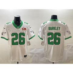Men's Philadelphia Eagles #26 Saquon Barkley White 2025 Super Bowl LIX Patch F.U.S.E. Vapor Untouchable Limited Stitched Football Jersey 