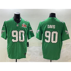 Men's Philadelphia Eagles #90 Jordan Davis Green 2025 Super Bowl LIX Patch F.U.S.E. Throwback Vapor Untouchable Limited Stitched Football Jersey 