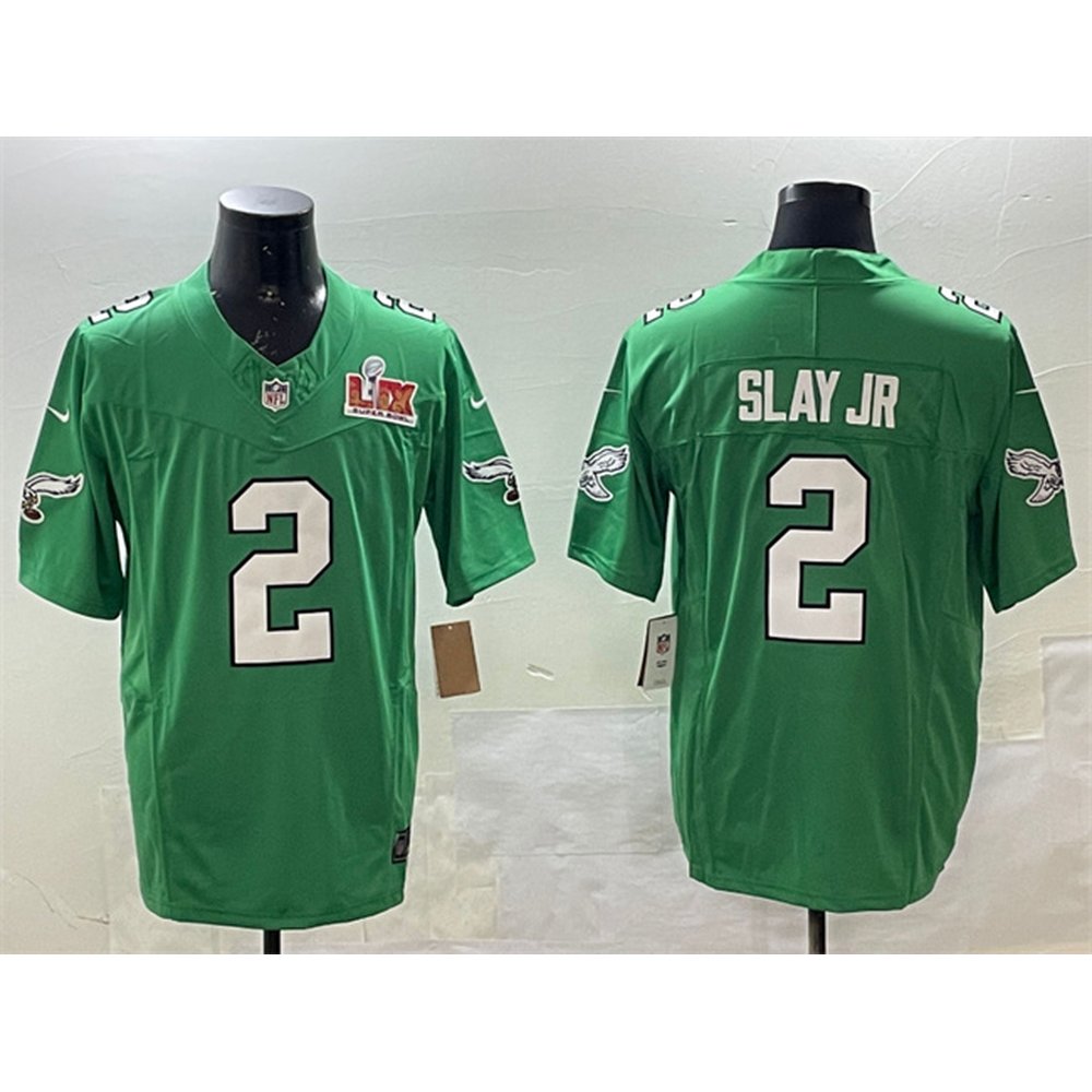 Men's Philadelphia Eagles #2 Darius Slay Jr. Green 2025 Super Bowl LIX Patch F.U.S.E. Throwback Vapor Untouchable Limited Stitched Football Jersey 
