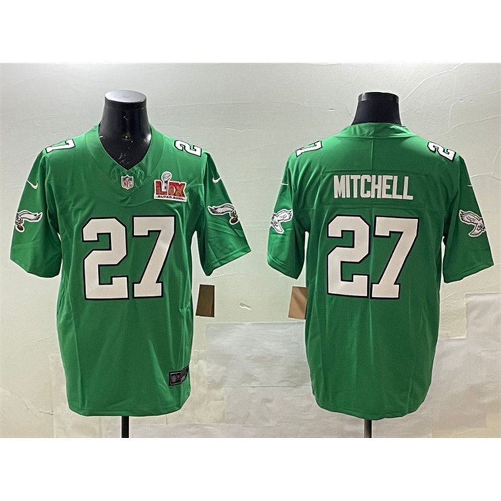 Men's Philadelphia Eagles #27 Quinyon Mitchell Green 2025 Super Bowl LIX Patch F.U.S.E. Throwback Vapor Untouchable Limited Stitched Football Jersey 