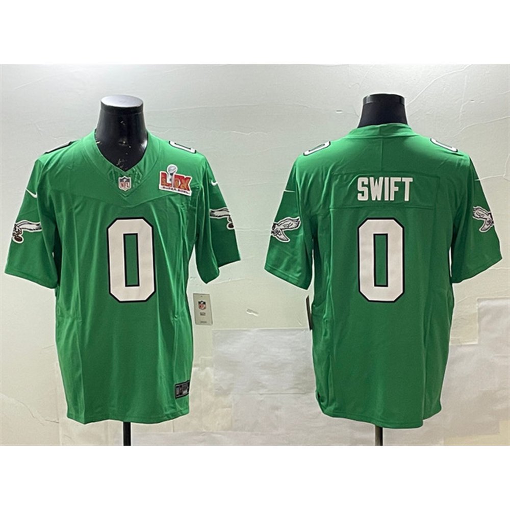 Men's Philadelphia Eagles #0 D'Andre Swift Green 2025 Super Bowl LIX Patch F.U.S.E. Throwback Vapor Untouchable Limited Stitched Football Jersey 