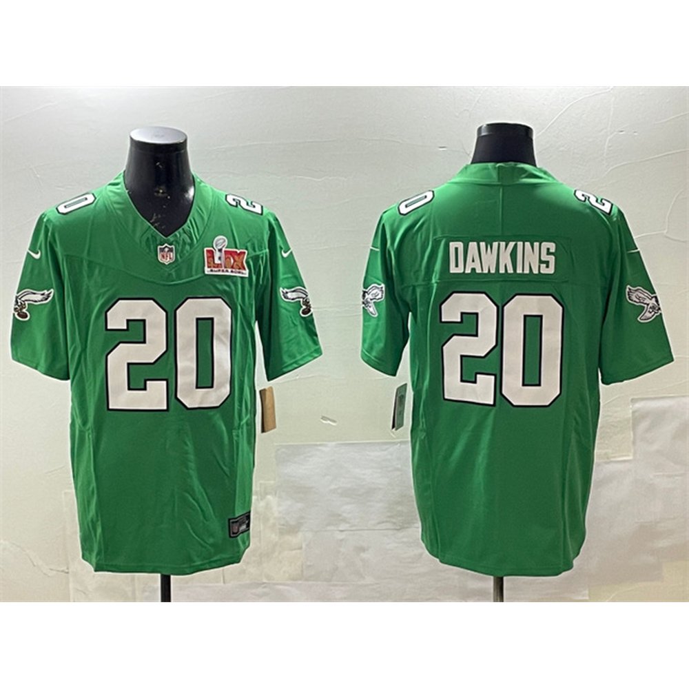 Men's Philadelphia Eagles #20 Brian Dawkins Green 2025 Super Bowl LIX Patch F.U.S.E. Throwback Vapor Untouchable Limited Stitched Football Jersey 