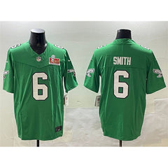 Men's Philadelphia Eagles #6 DeVonta Smith Green 2025 Super Bowl LIX Patch F.U.S.E. Throwback Vapor Untouchable Limited Stitched Football Jersey 
