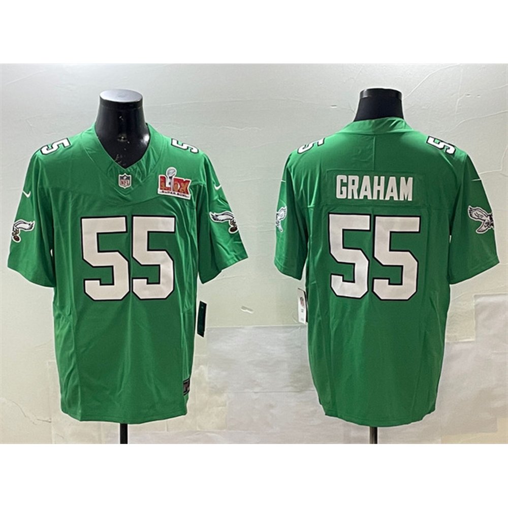 Men's Philadelphia Eagles #55 Brandon Graham Green 2025 Super Bowl LIX Patch F.U.S.E. Throwback Vapor Untouchable Limited Stitched Football Jersey 