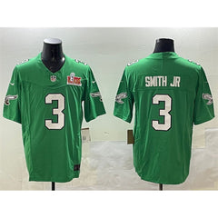Men's Philadelphia Eagles #3 Nolan Smith Jr. Green 2025 Super Bowl LIX Patch F.U.S.E. Throwback Vapor Untouchable Limited Stitched Football Jersey 