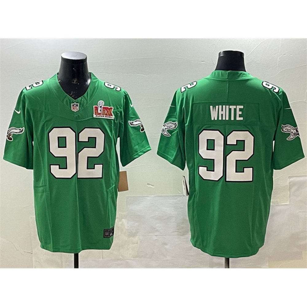 Men's Philadelphia Eagles #92 Reggie White Green 2025 Super Bowl LIX Patch F.U.S.E. Throwback Vapor Untouchable Limited Stitched Football Jersey 
