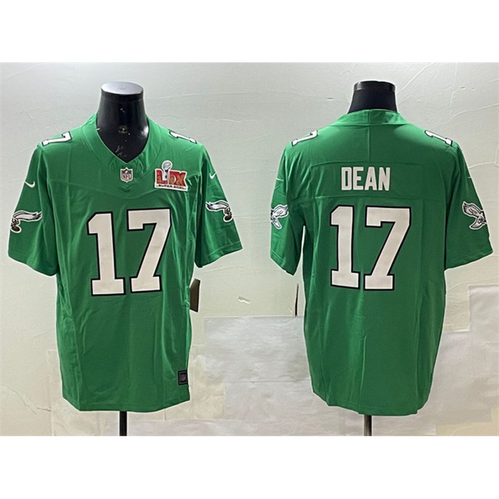 Men's Philadelphia Eagles #17 Nakobe Dean Green 2025 Super Bowl LIX Patch F.U.S.E. Throwback Vapor Untouchable Limited Stitched Football Jersey 
