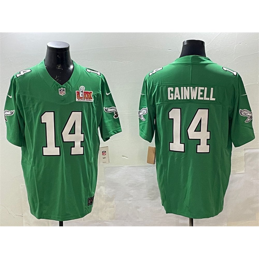 Men's Philadelphia Eagles #14 Kenneth Gainwell Green 2025 Super Bowl LIX Patch F.U.S.E. Throwback Vapor Untouchable Limited Stitched Football Jersey 