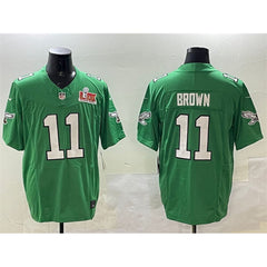 Men's Philadelphia Eagles #11 A.J. Brown Green 2025 Super Bowl LIX Patch F.U.S.E. Throwback Vapor Untouchable Limited Stitched Football Jersey 