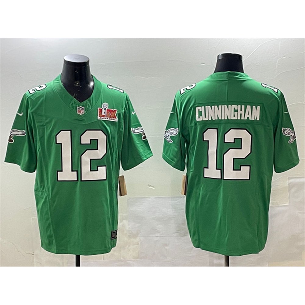 Men's Philadelphia Eagles #12 Randall Cunningham Green 2025 Super Bowl LIX Patch F.U.S.E. Throwback Vapor Untouchable Limited Stitched Football Jersey 