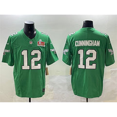 Men's Philadelphia Eagles #12 Randall Cunningham Green 2025 Super Bowl LIX Patch F.U.S.E. Throwback Vapor Untouchable Limited Stitched Football Jersey 