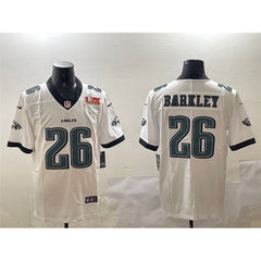 Men's Philadelphia Eagles #26 Saquon Barkley White 2025 Super Bowl LIX Patch New Vapor Untouchable Limited Stitched Football Jersey 
