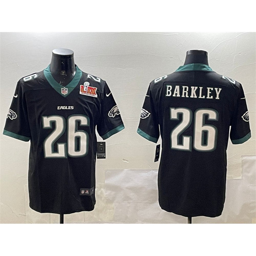 Men's Philadelphia Eagles #26 Saquon Barkley Black 2025 Super Bowl LIX Patch New Vapor Untouchable Limited Stitched Football Jersey 