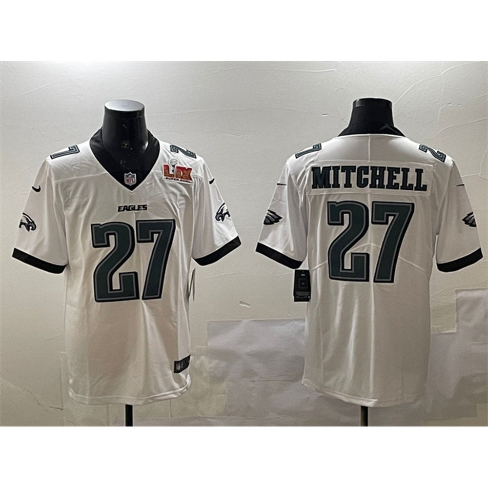 Men's Philadelphia Eagles #27 Quinyon Mitchell White 2025 Super Bowl LIX Patch New Vapor Untouchable Limited Stitched Football Jersey 