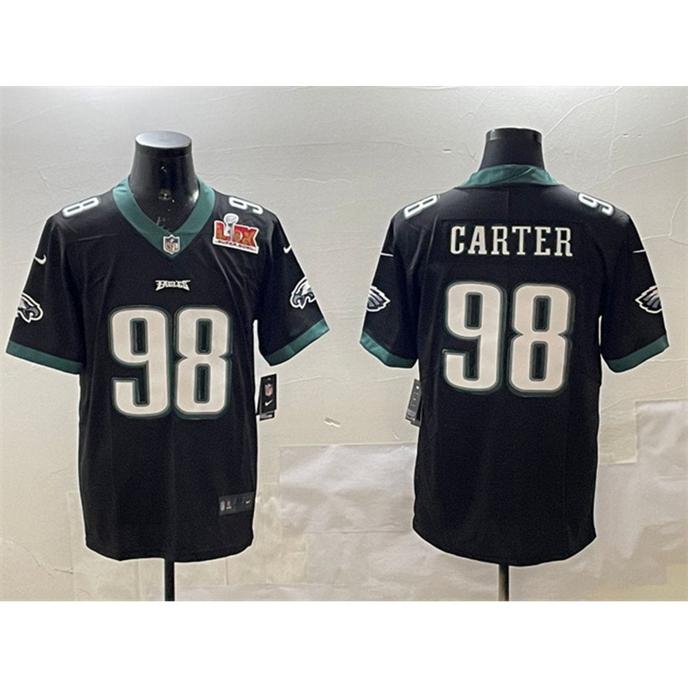Men's Philadelphia Eagles #98 Jalen Carter Black 2025 Super Bowl LIX Patch Vapor Untouchable Limited Stitched Football Jersey 