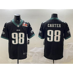 Men's Philadelphia Eagles #98 Jalen Carter Black 2025 Super Bowl LIX Patch Vapor Untouchable Limited Stitched Football Jersey 