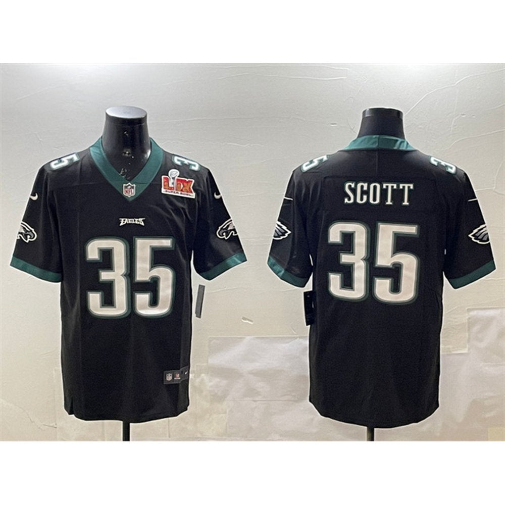 Men's Philadelphia Eagles #35 Boston Scott Black 2025 Super Bowl LIX Patch Vapor Untouchable Limited Stitched Football Jersey 