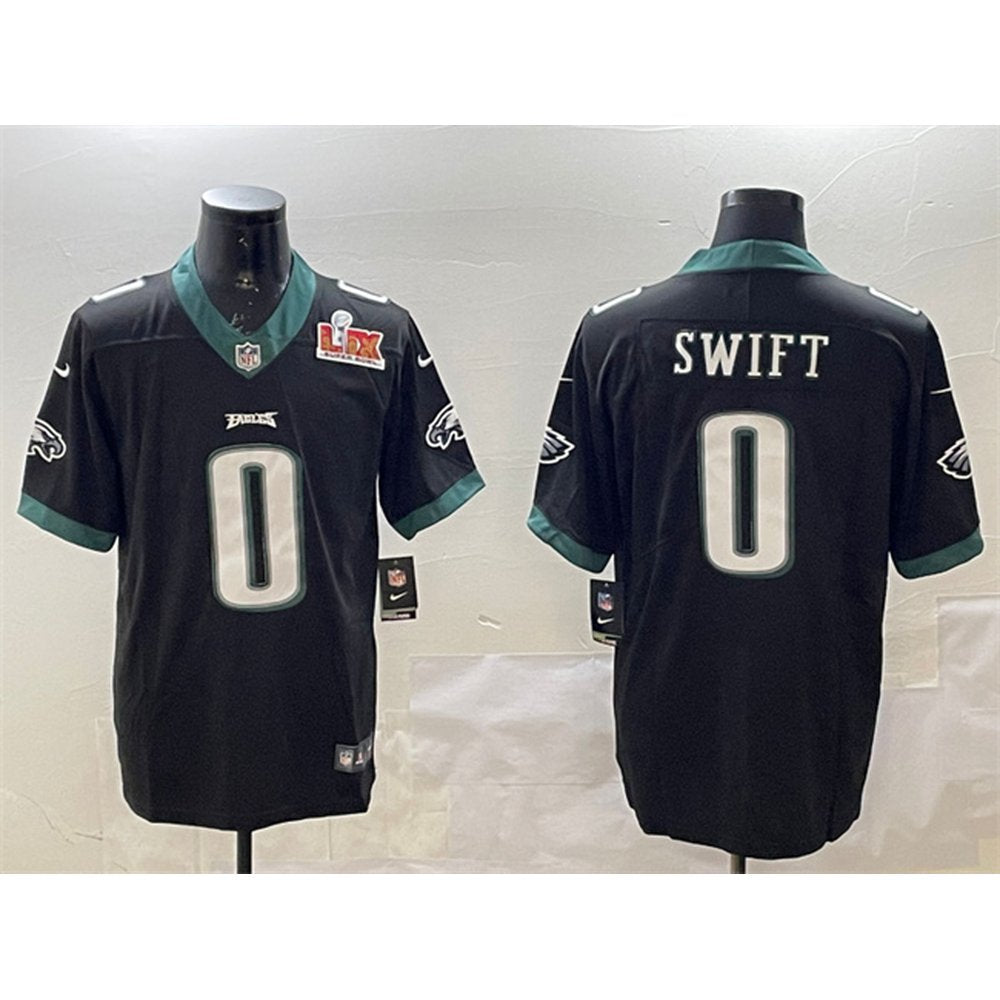 Men's Philadelphia Eagles #0 D'Andre Swift Black 2025 Super Bowl LIX Patch Vapor Untouchable Limited Stitched Football Jersey 
