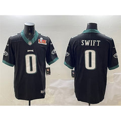 Men's Philadelphia Eagles #0 D'Andre Swift Black 2025 Super Bowl LIX Patch Vapor Untouchable Limited Stitched Football Jersey 