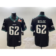 Men's Philadelphia Eagles #62 Jason Kelce Black 2025 Super Bowl LIX Patch Vapor Untouchable Limited Stitched Football Jersey 
