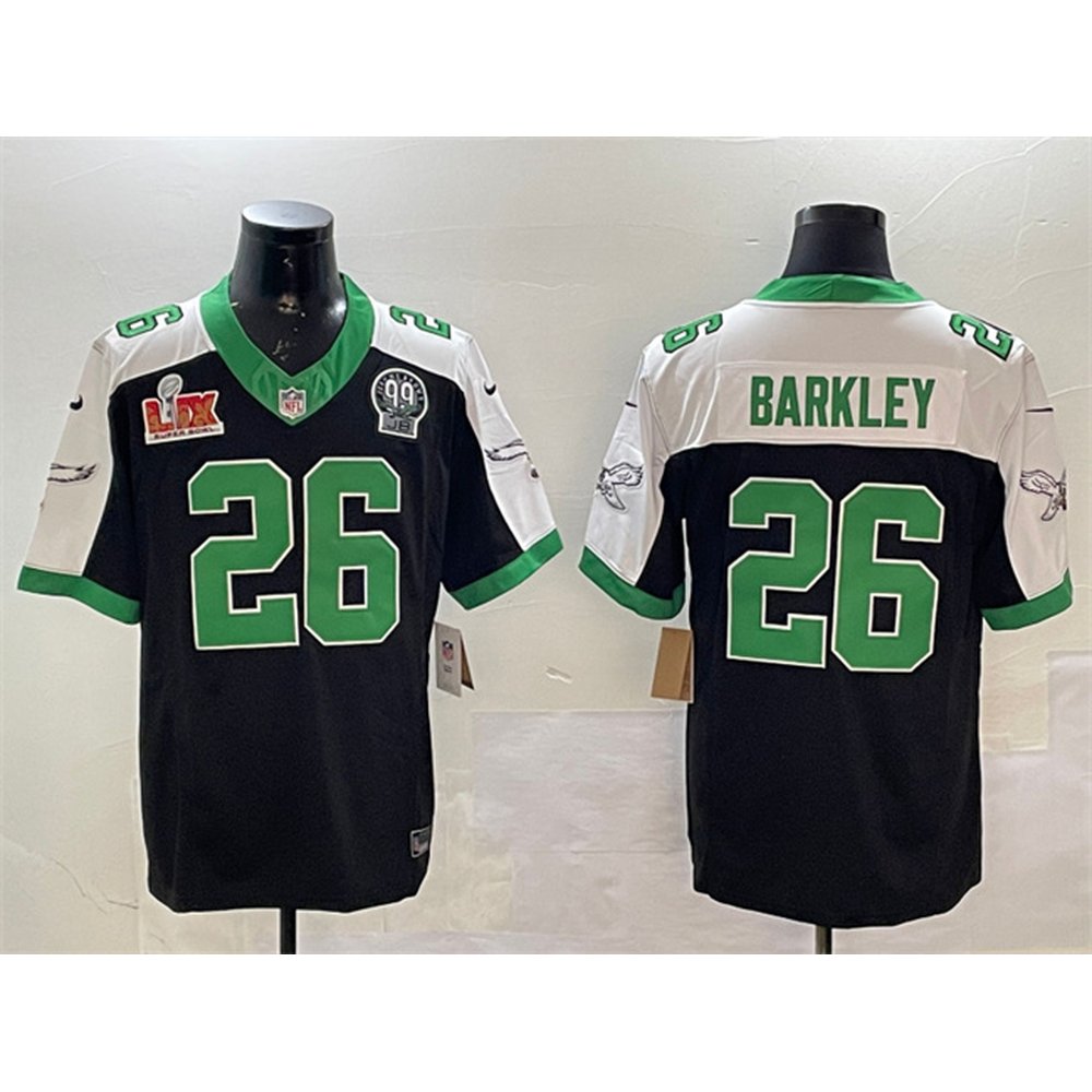Men's Philadelphia Eagles #26 Saquon Barkley Black 2025 Super Bowl LIX Patch And Jerome Brown Patch F.U.S.E. Alternate Stitched Football Jersey 