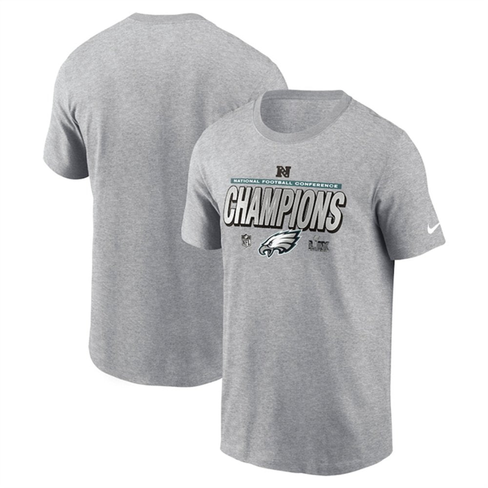 Men's Philadelphia Eagles Heather Gray 2024 NFC Champions Locker Room Trophy T-Shirt 