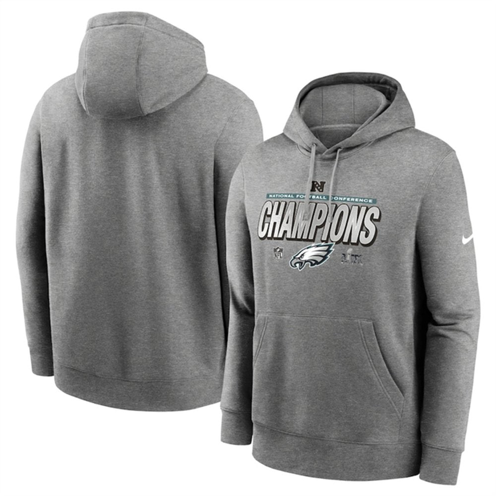 Men's Philadelphia Eagles Heather Gray 2024 NFC Champions Locker Room Trophy Pullover Hoodie 