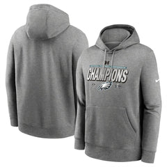 Men's Philadelphia Eagles Heather Gray 2024 NFC Champions Locker Room Trophy Pullover Hoodie 