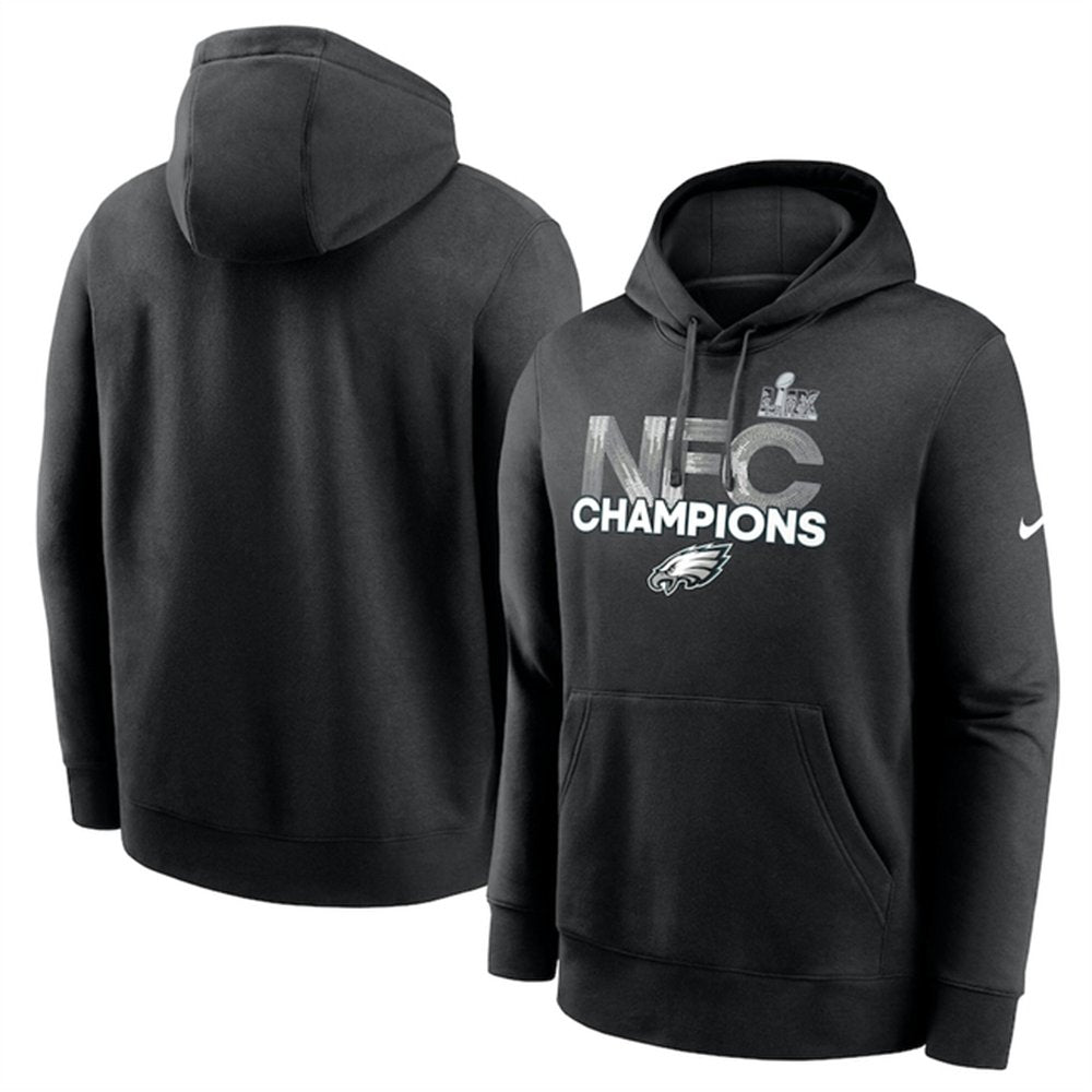 Men's Philadelphia Eagles Black 2024 NFC Champions Fleece Pullover Hoodie 