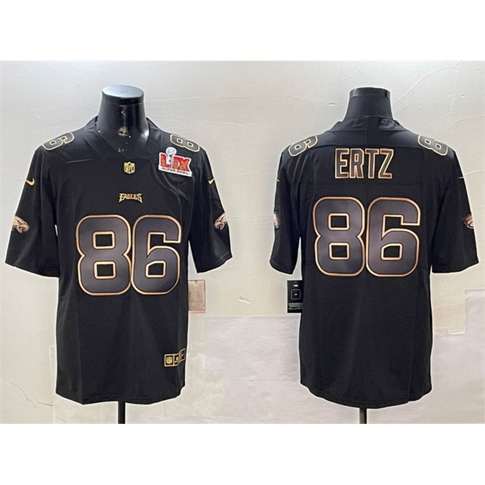 Men's Philadelphia Eagles #86 Zach Ertz Black/Gold 2025 Super Bowl LIX Patch Vapor Untouchable Limited Stitched Football Jersey 