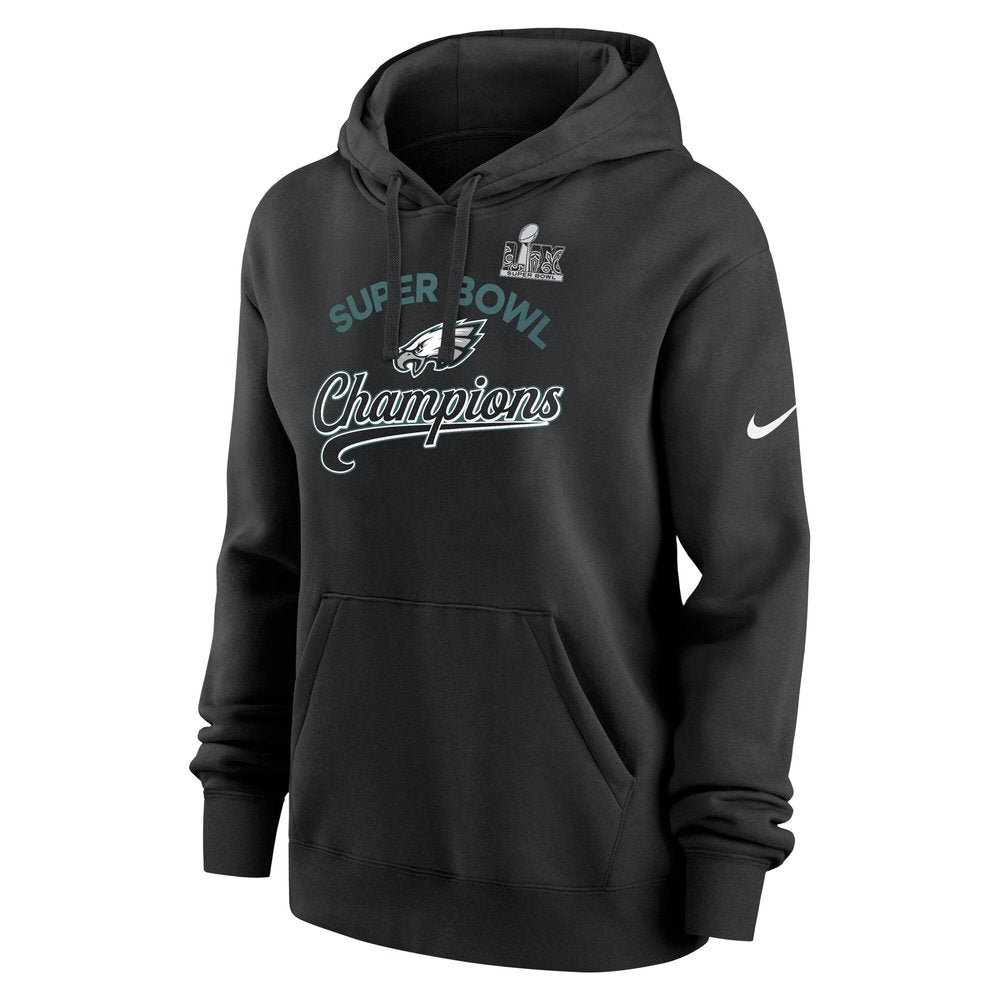Women's Philadelphia Eagles Black Super Bowl LIX Champions Tailsweep Pullover Hoodie 