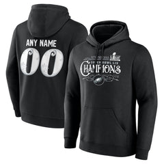 Men's Philadelphia Eagles Black Super Bowl LIX Champions Custom Name & Number Pullover Hoodie 