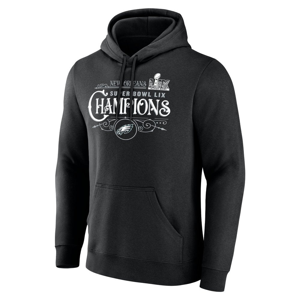 Men's Philadelphia Eagles Black Super Bowl LIX Champions Custom Name & Number Pullover Hoodie 
