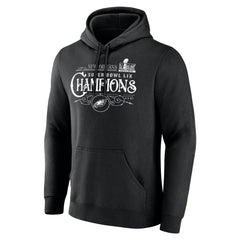 Men's Philadelphia Eagles Black Super Bowl LIX Champions Custom Name & Number Pullover Hoodie 