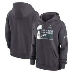 Women's Philadelphia Eagles Anthracite Super Bowl LIX Champions Locker Room Trophy Collection Club Fleece Pullover Hoodie 