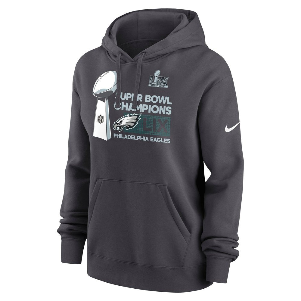 Women's Philadelphia Eagles Anthracite Super Bowl LIX Champions Locker Room Trophy Collection Club Fleece Pullover Hoodie 