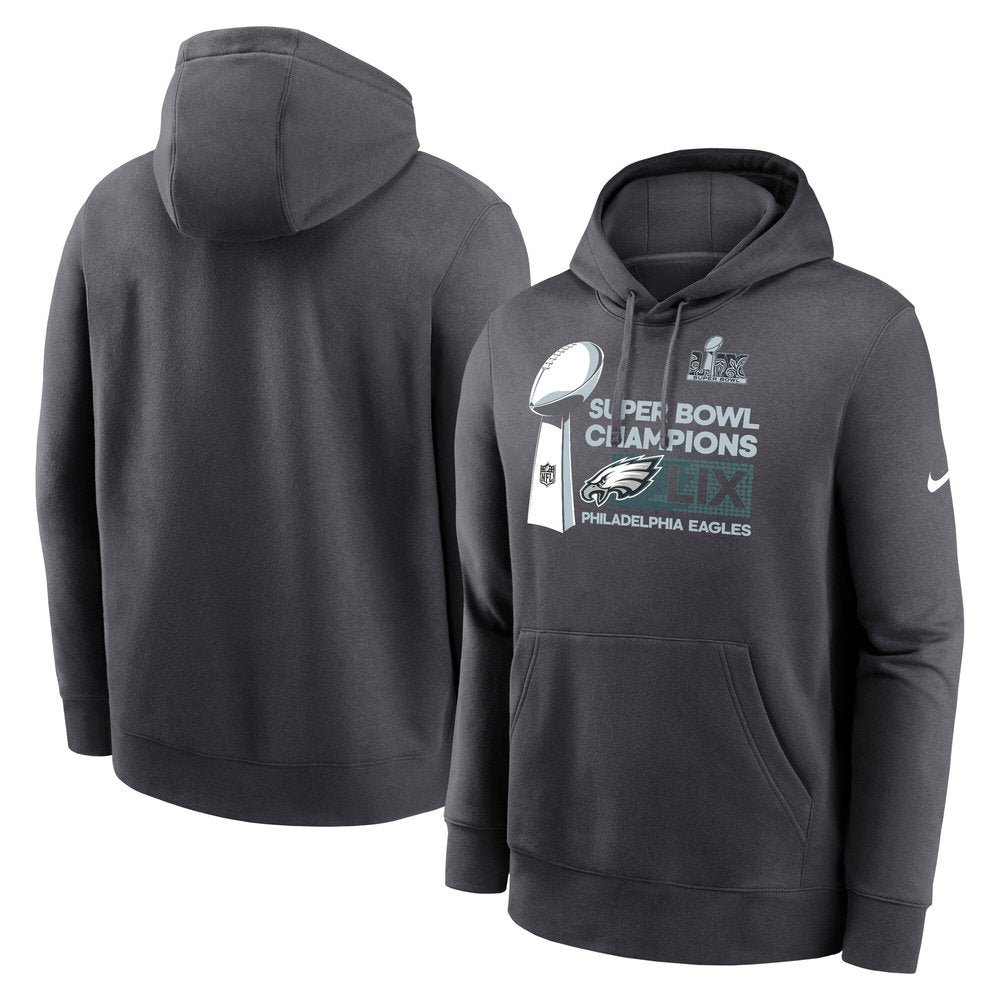 Men's Philadelphia Eagles Anthracite Super Bowl LIX Champions Locker Room Trophy Collection Extended Sizes Club Fleece Pullover Hoodie 