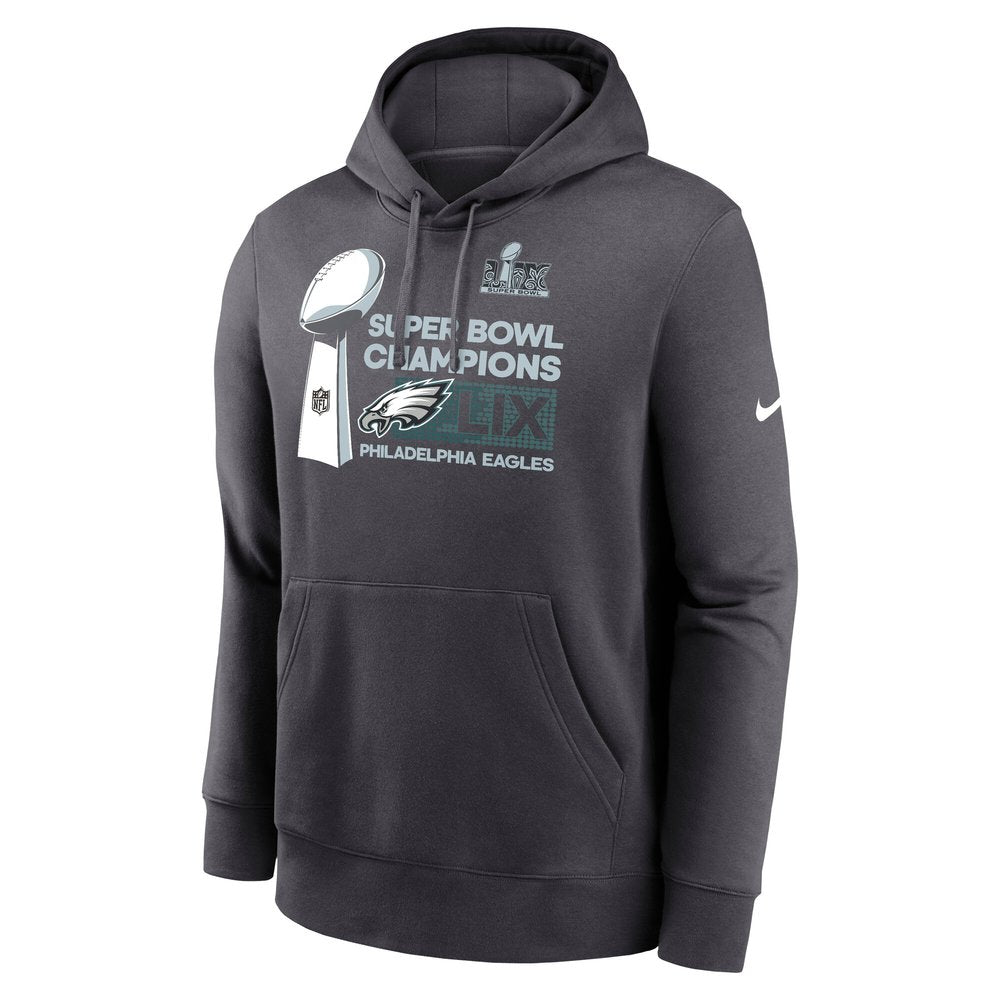 Men's Philadelphia Eagles Anthracite Super Bowl LIX Champions Locker Room Trophy Collection Extended Sizes Club Fleece Pullover Hoodie 