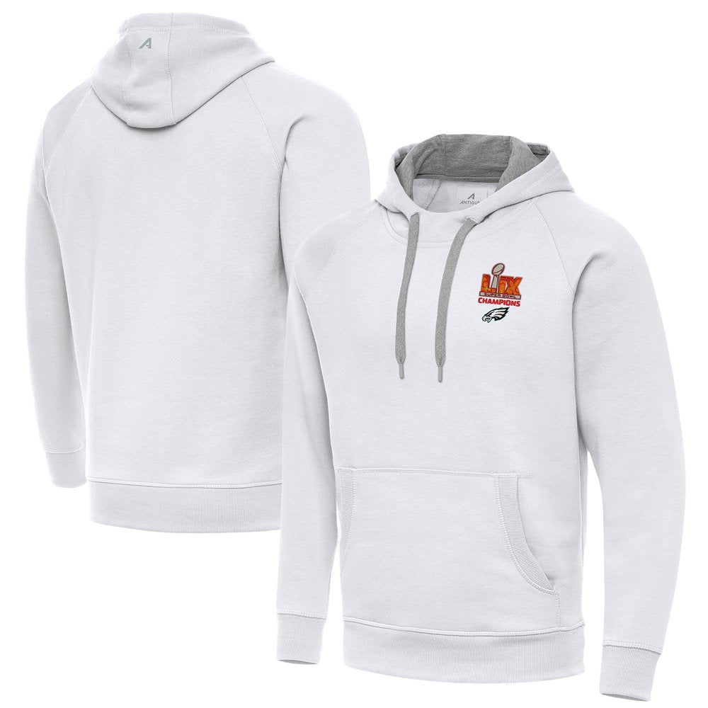 Men's Philadelphia Eagles Antigua White Super Bowl LIX Champions Victory Pullover Hoodie 