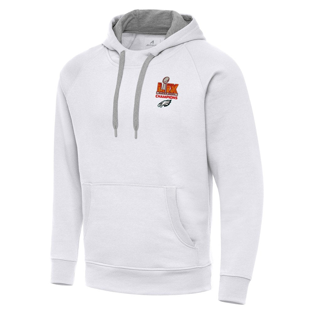 Men's Philadelphia Eagles Antigua White Super Bowl LIX Champions Victory Pullover Hoodie 